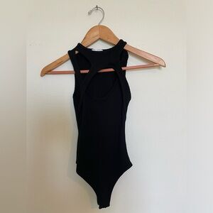 Black thong body suit⚡️ cut-out detail rubbed material